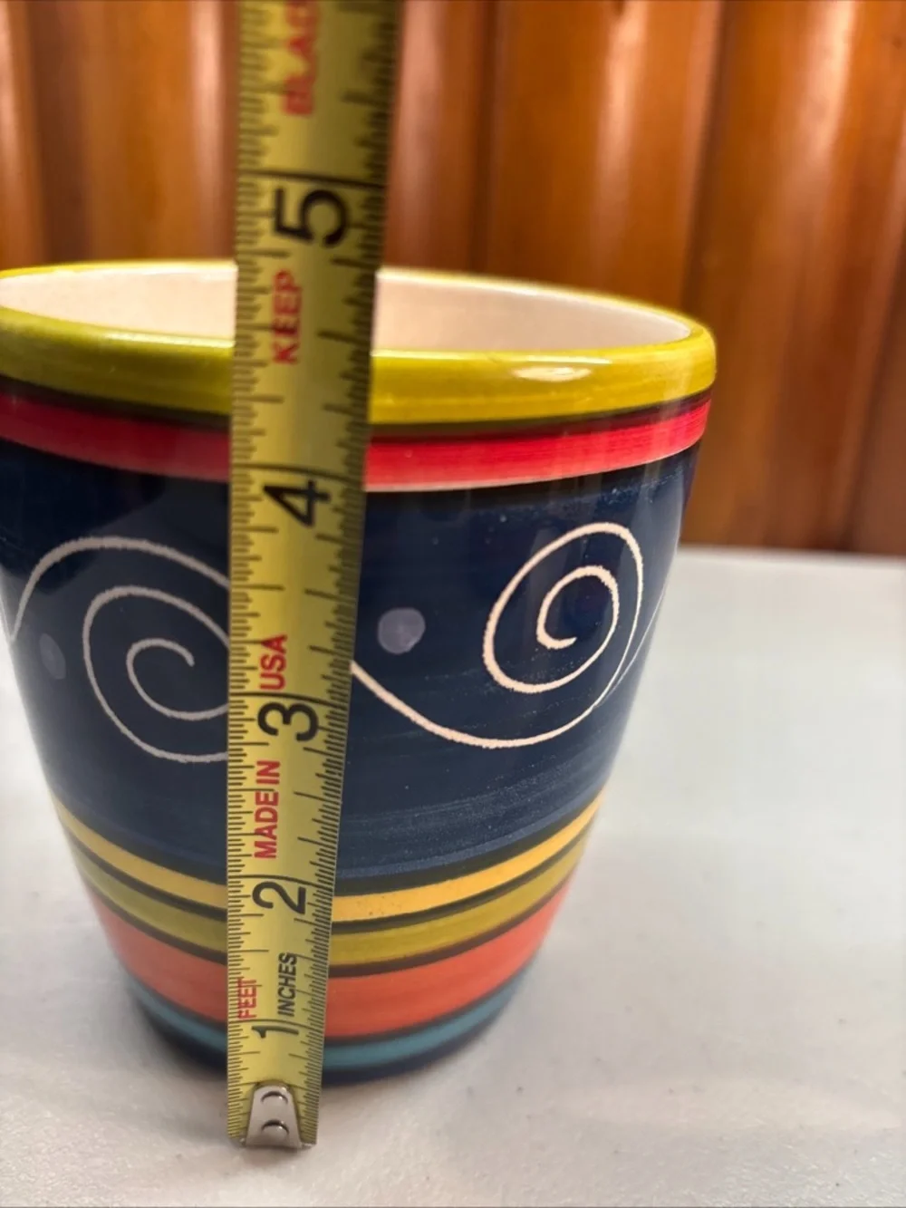 Pier 1 Italian 4 Summer Mugs Hand Painted Earthenware Swirl Italy 4 1/2
